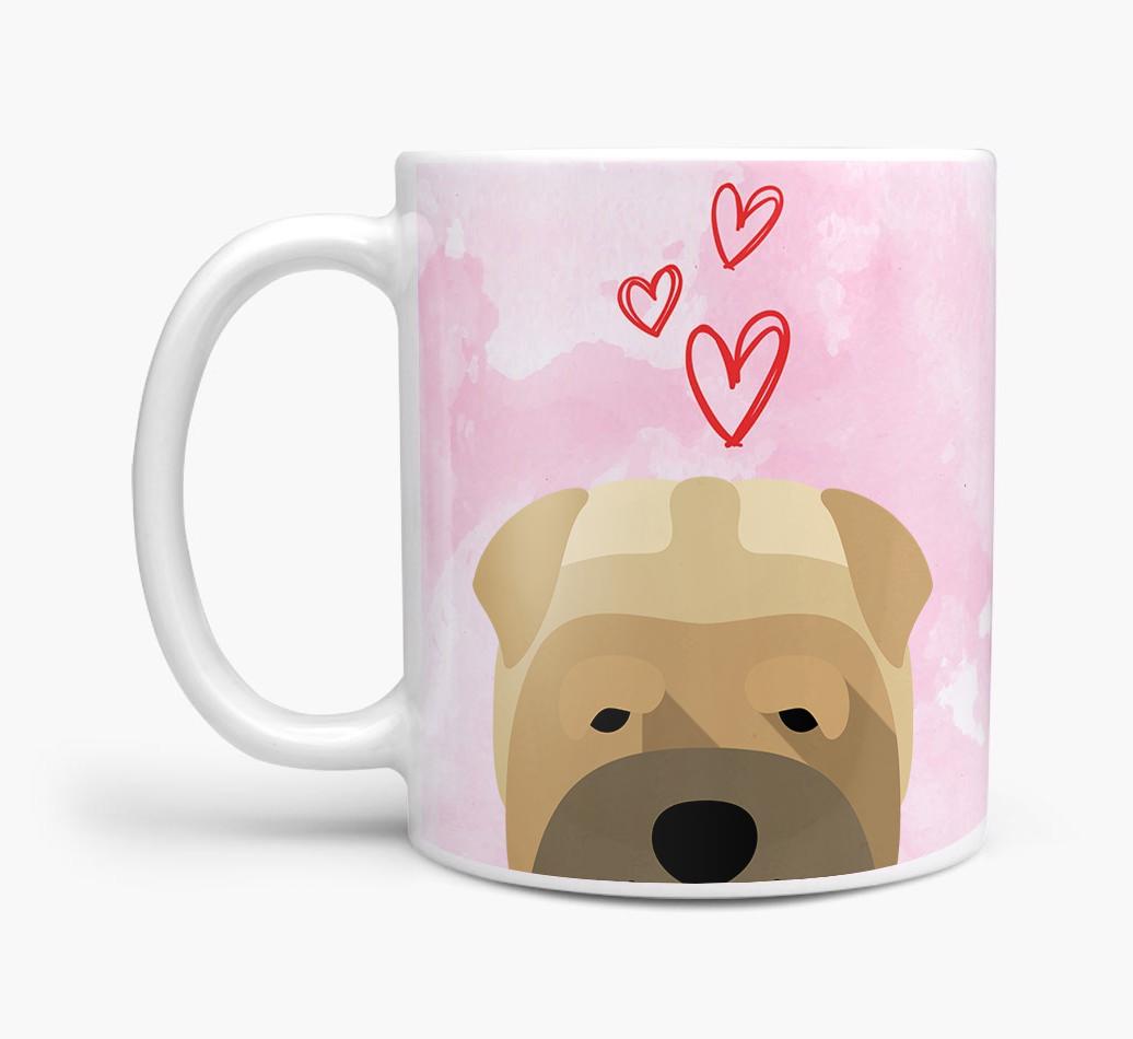 Peeking {breedFullName} Icon and Hearts Mug