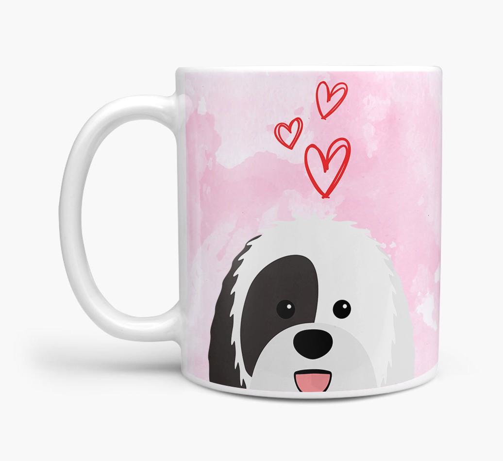 Peeking {breedFullName} Icon and Hearts Mug