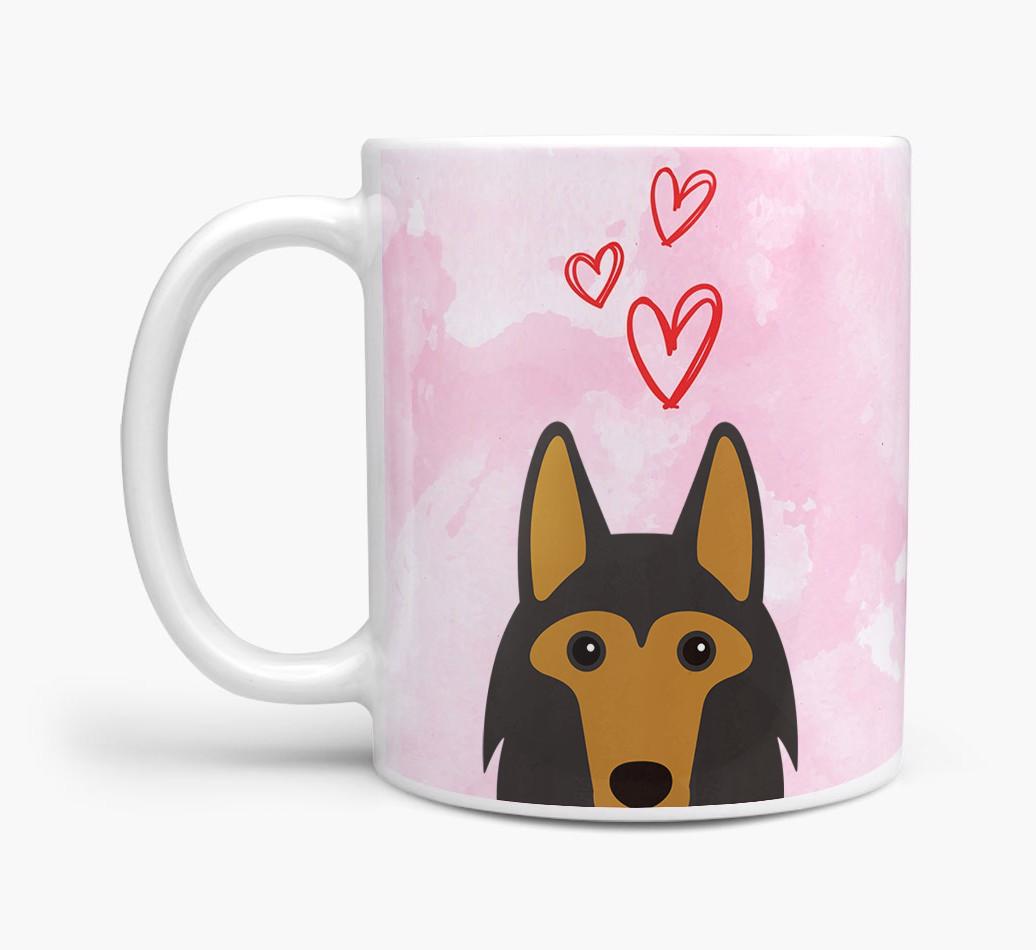 Peeking {breedFullName} Icon and Hearts Mug