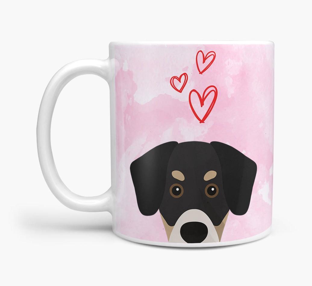 Peeking {breedFullName} Icon and Hearts Mug