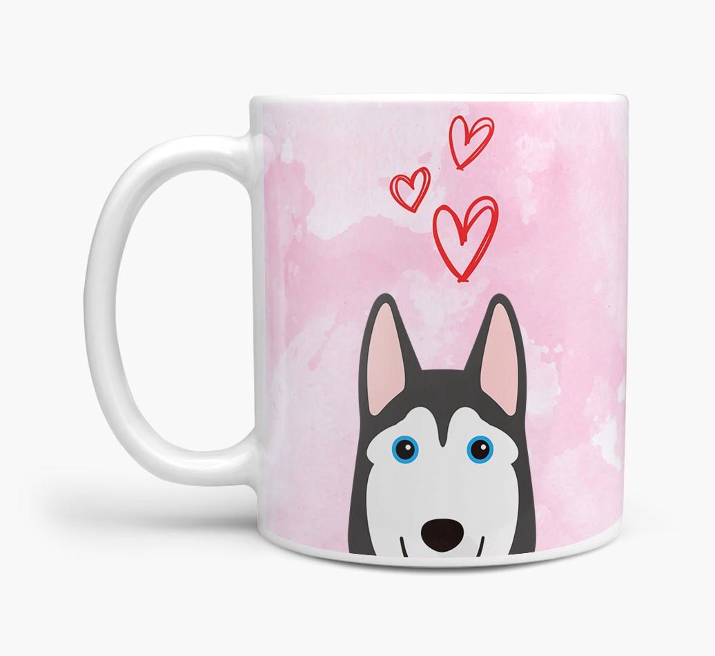 Peeking {breedFullName} Icon and Hearts Mug