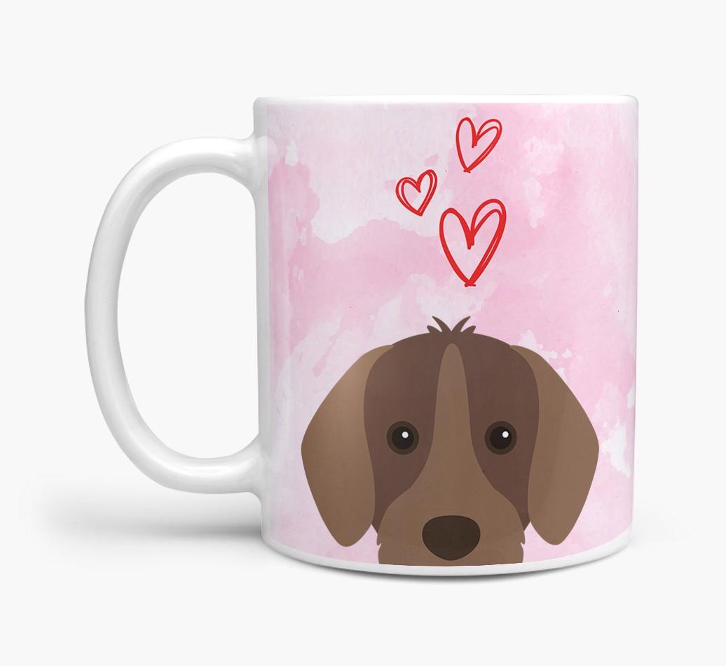 Peeking {breedFullName} Icon and Hearts Mug