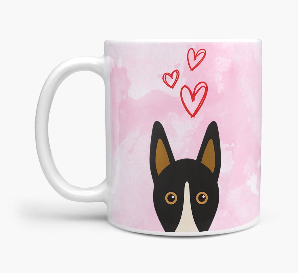Peeking {breedFullName} Icon and Hearts Mug