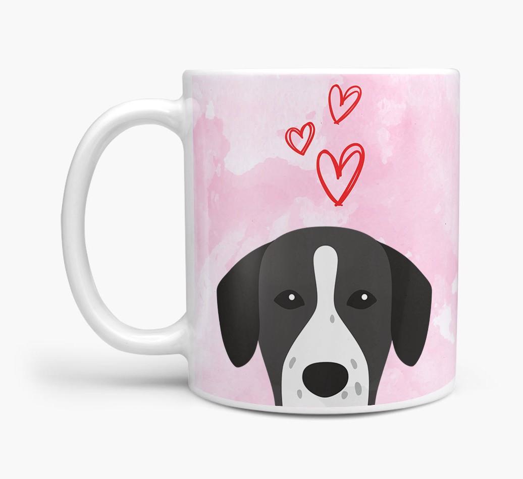 Peeking {breedFullName} Icon and Hearts Mug
