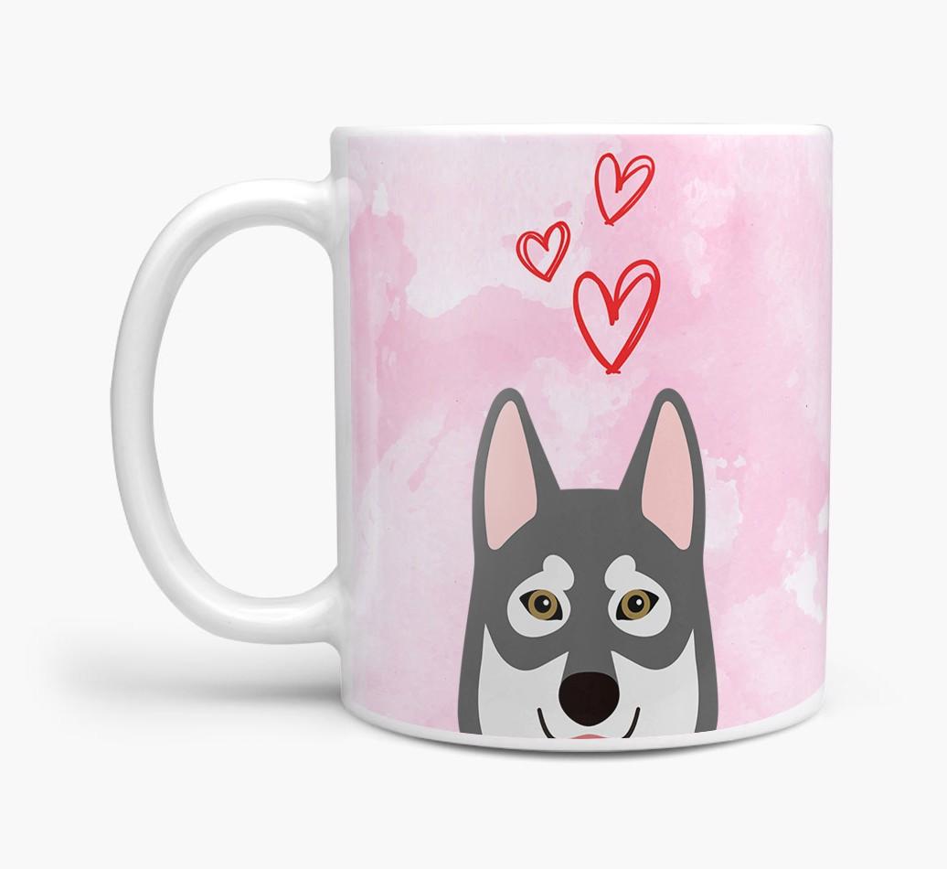 Peeking {breedFullName} Icon and Hearts Mug