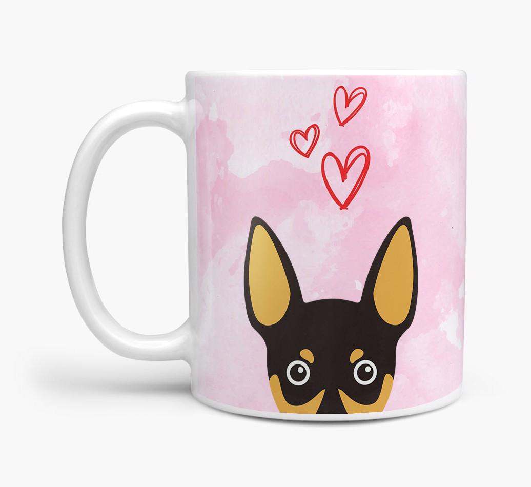 Peeking {breedFullName} Icon and Hearts Mug