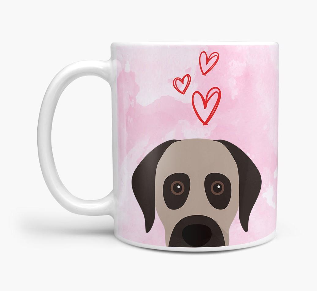 Peeking {breedFullName} Icon and Hearts Mug