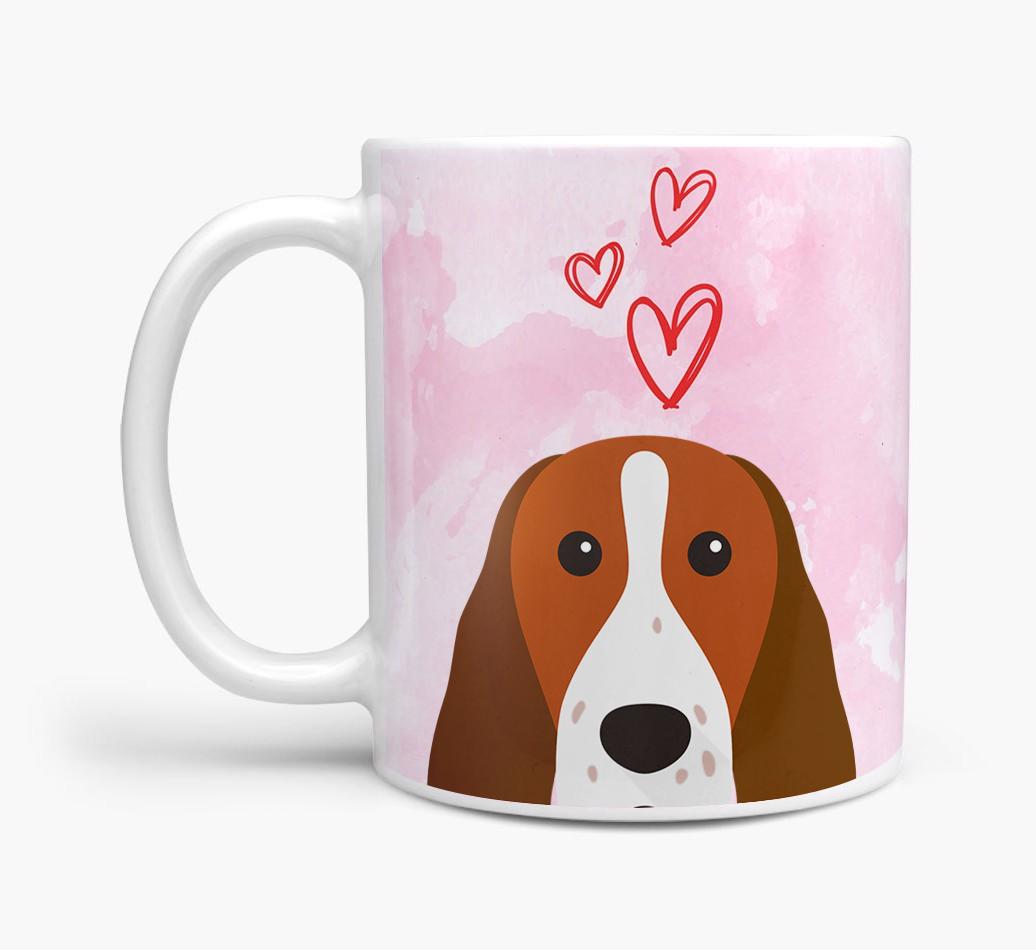 Peeking {breedFullName} Icon and Hearts Mug