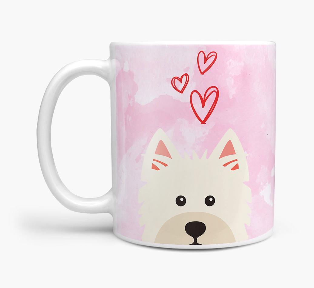 Peeking {breedFullName} Icon and Hearts Mug
