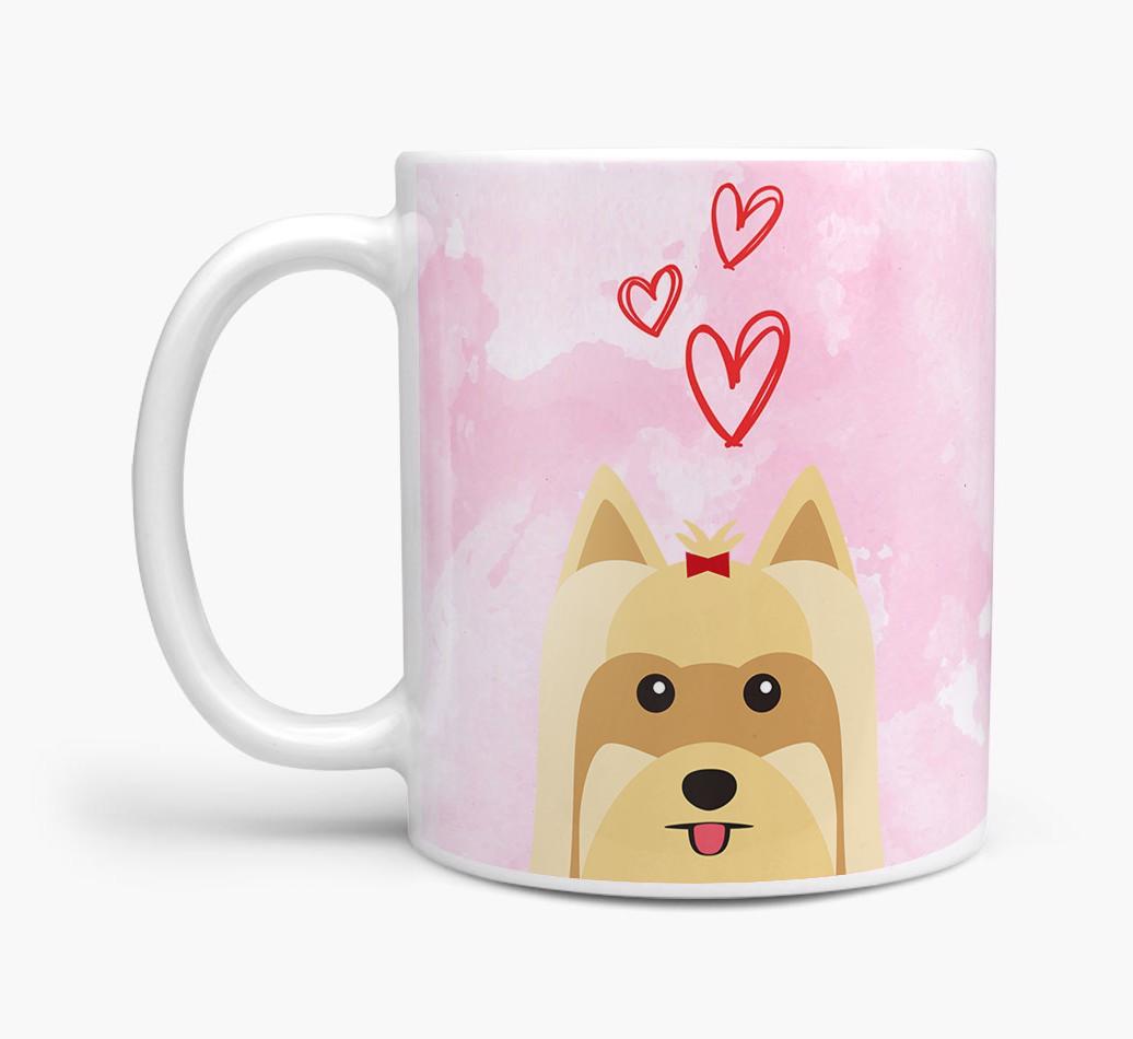 Peeking {breedFullName} Icon and Hearts Mug