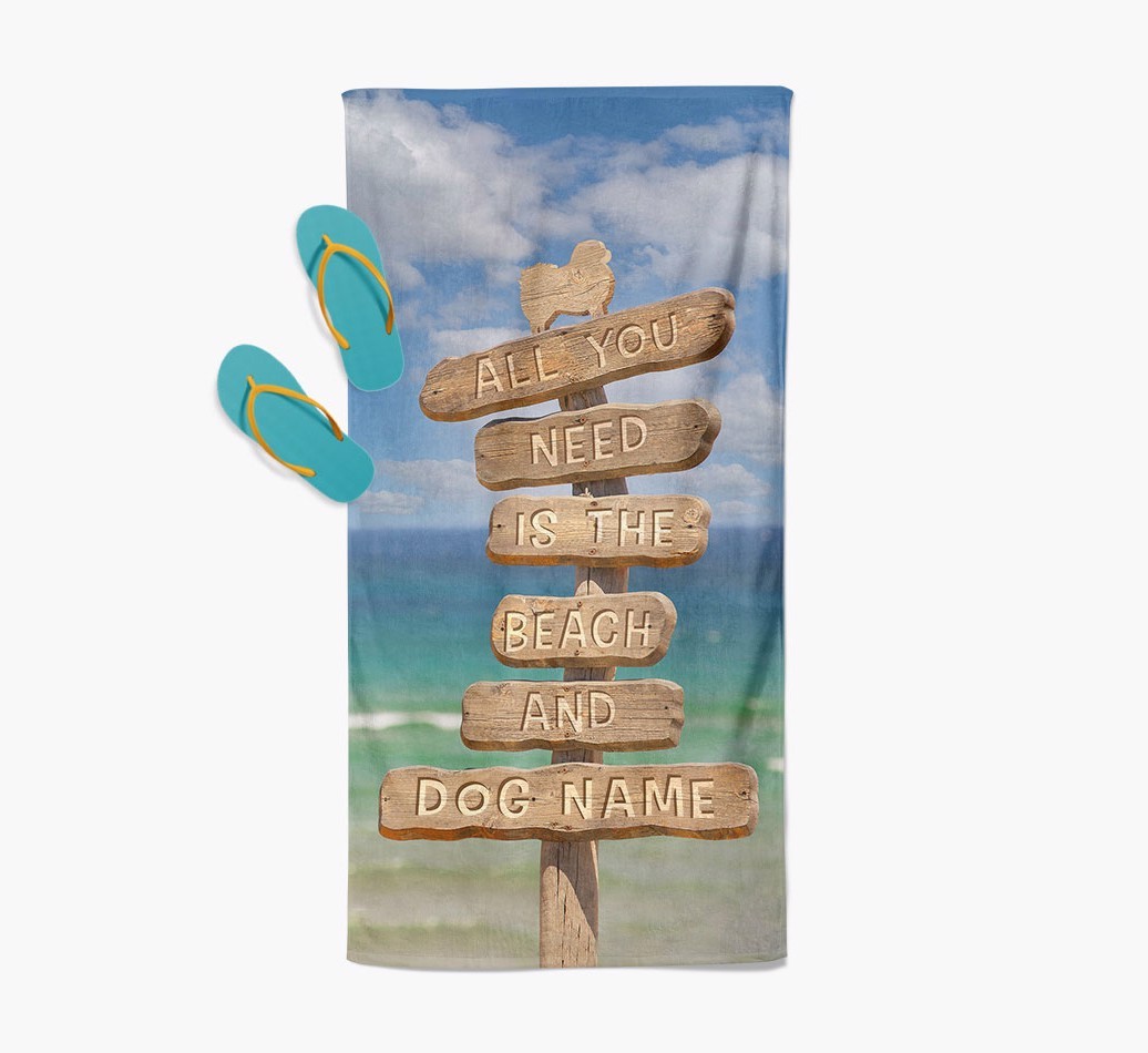 'All You Need Is The Beach and {dogsName}' - Personalised {breedFullName} Towel