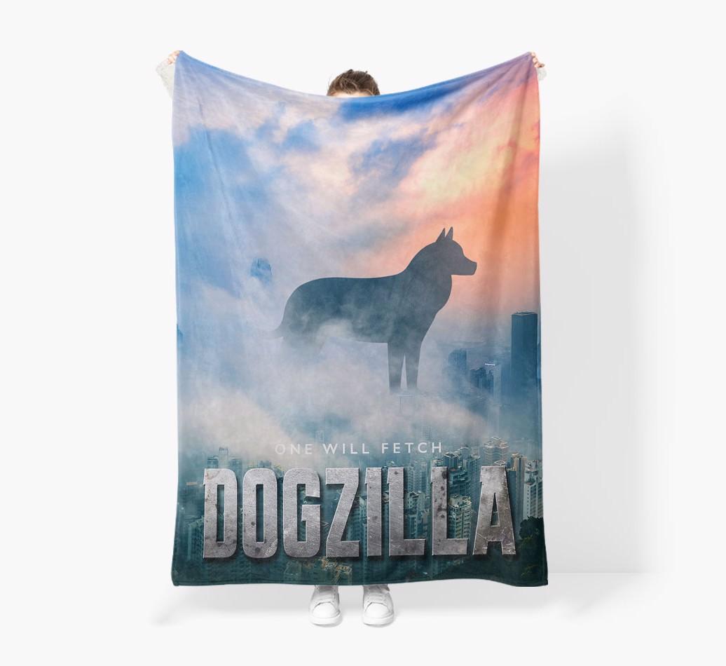 'Dogzilla' - Personalized {breedFullName} Blanket: Premium Sherpa Fleece