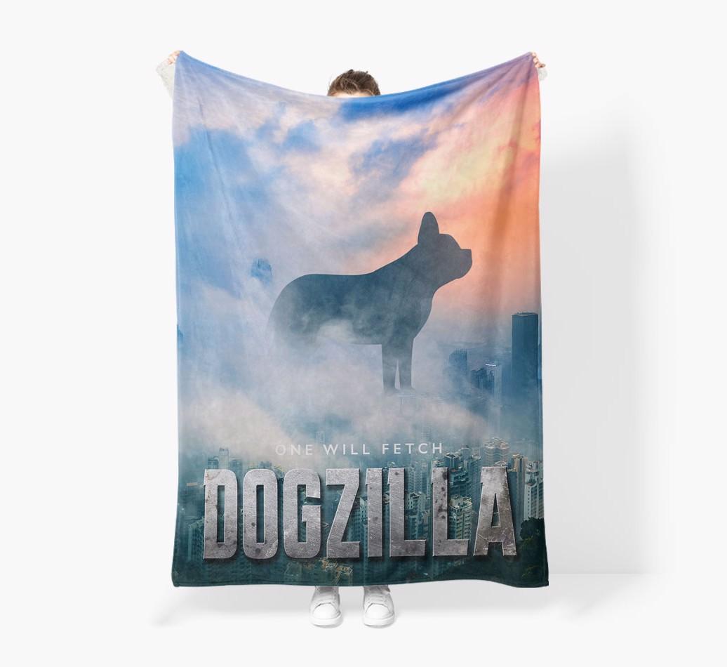 'Dogzilla' - Personalized {breedFullName} Blanket: Premium Sherpa Fleece