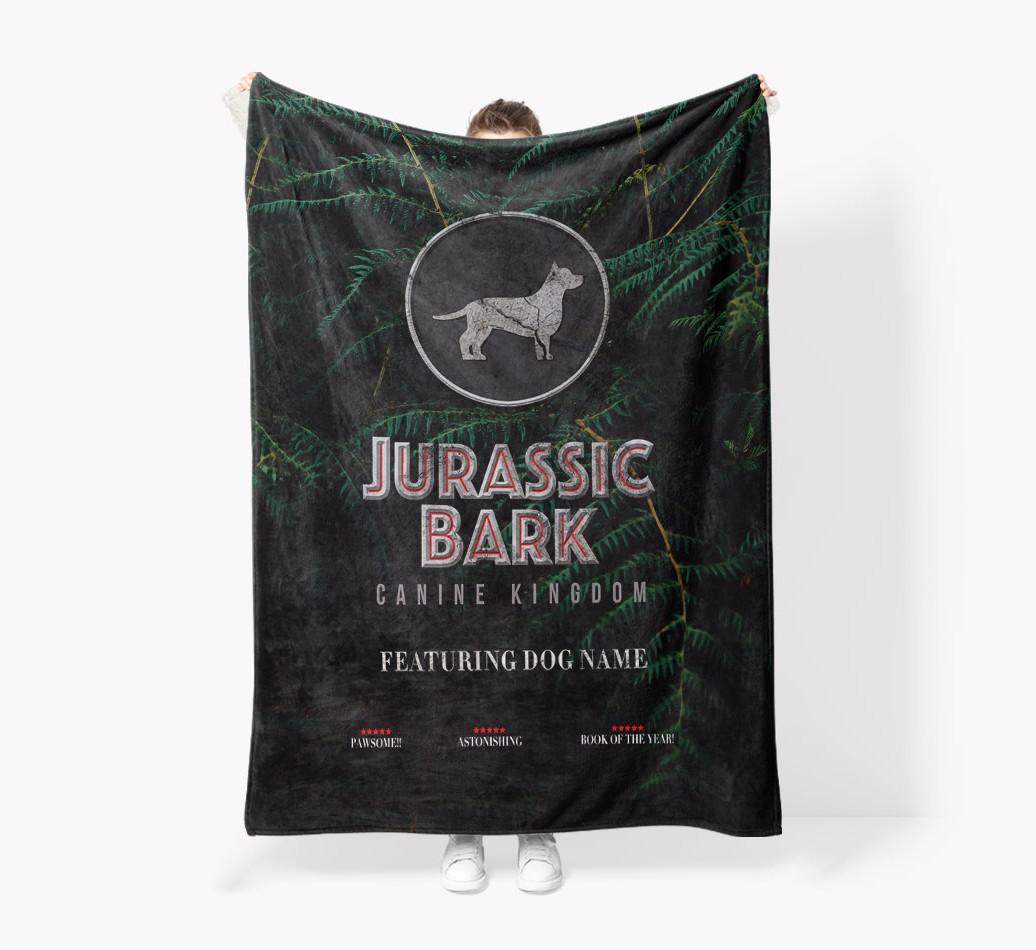 'Jurassic Bark' - Personalized {breedFullName} Blanket: Premium Sherpa Fleece