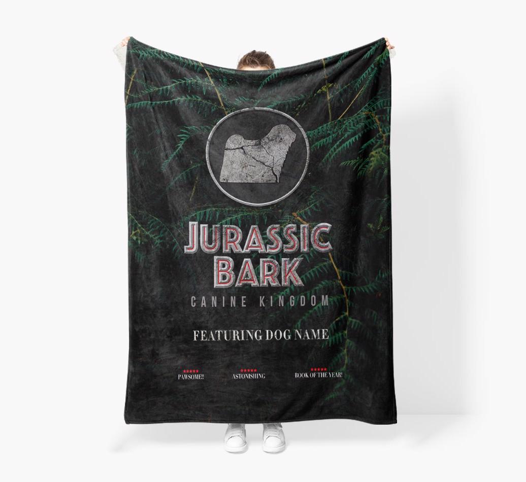 'Jurassic Bark' - Personalized {breedFullName} Blanket: Premium Sherpa Fleece