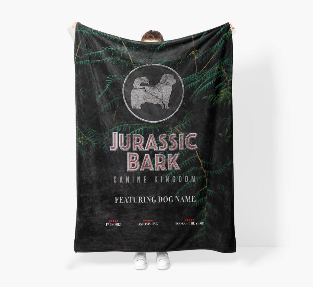 'Jurassic Bark' - Personalized {breedFullName} Blanket: Premium Sherpa Fleece