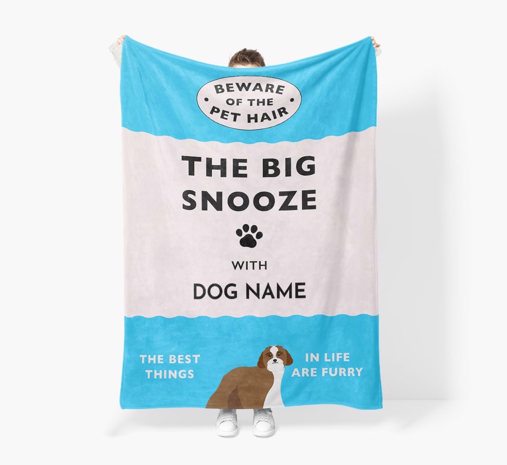 'The Big Snooze' - Personalised Sherpa Fleece Blanket with {breedFullName} Yappicon