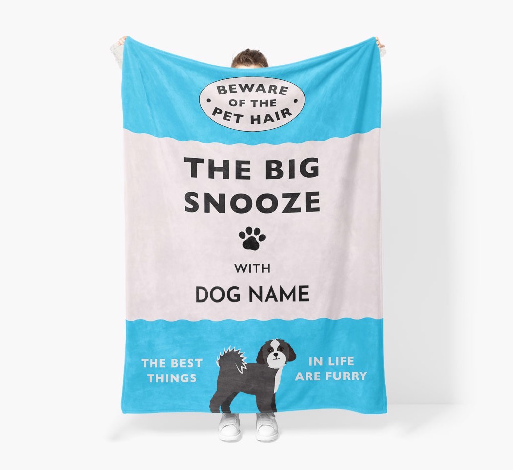 'The Big Snooze' - Personalised Sherpa Fleece Blanket with {breedFullName} Yappicon
