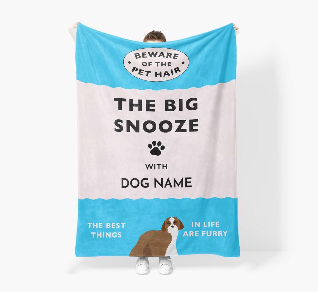 'The Big Snooze' - Personalized Sherpa Fleece Blanket with {breedFullName} Yappicon