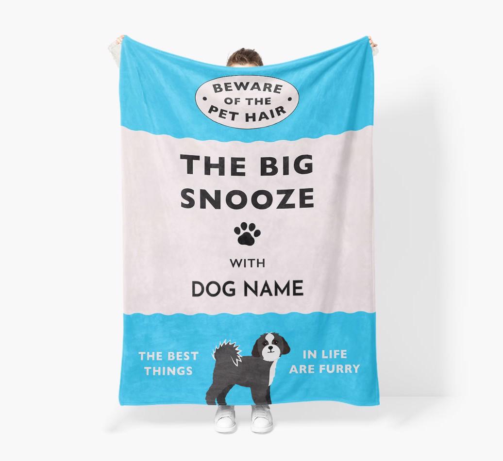 'The Big Snooze' - Personalized Sherpa Fleece Blanket with {breedFullName} Yappicon