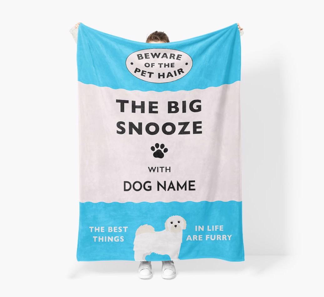 'The Big Snooze' - Personalized Sherpa Fleece Blanket with {breedFullName} Yappicon