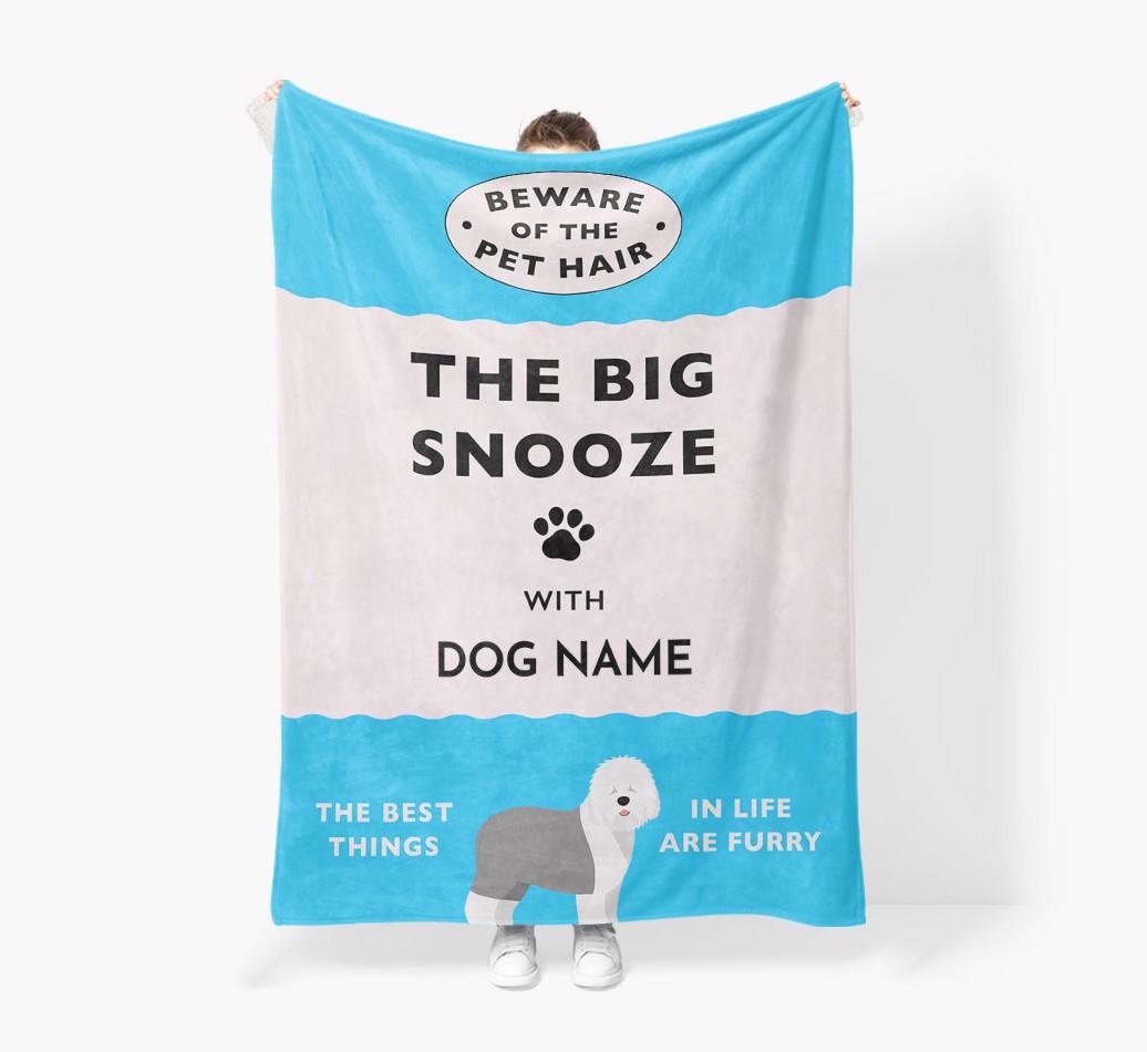 'The Big Snooze' - Personalized Sherpa Fleece Blanket with {breedFullName} Yappicon