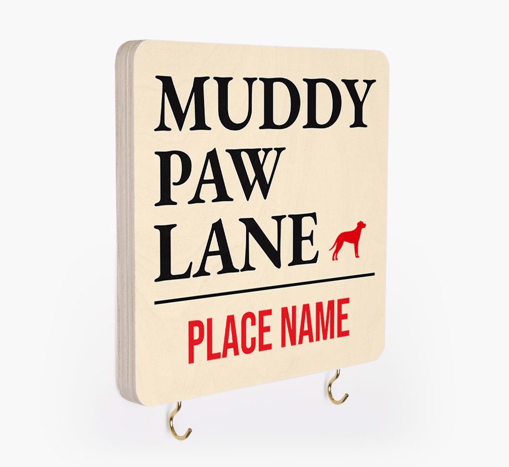 'Muddy Paw Lane' - Personalized {breedFullName} Lead & Collar Hanger
