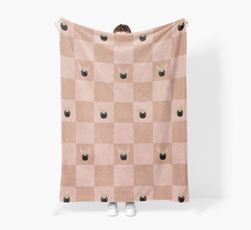 'Checkboard' - Personalised Sherpa Fleece Blanket with {breedFullName} Yappicon