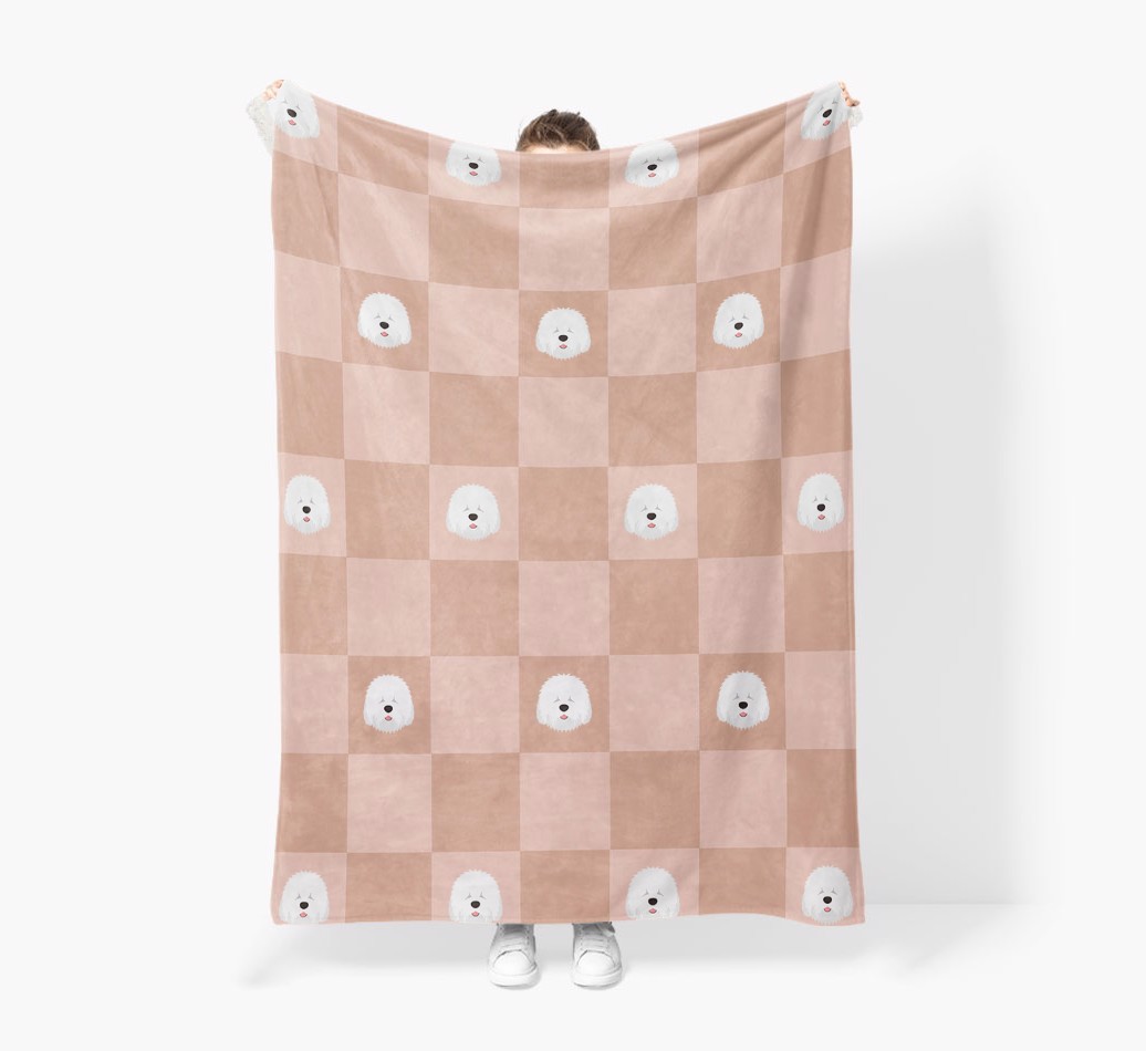 'Checkboard' - Personalised Sherpa Fleece Blanket with {breedFullName} Yappicon