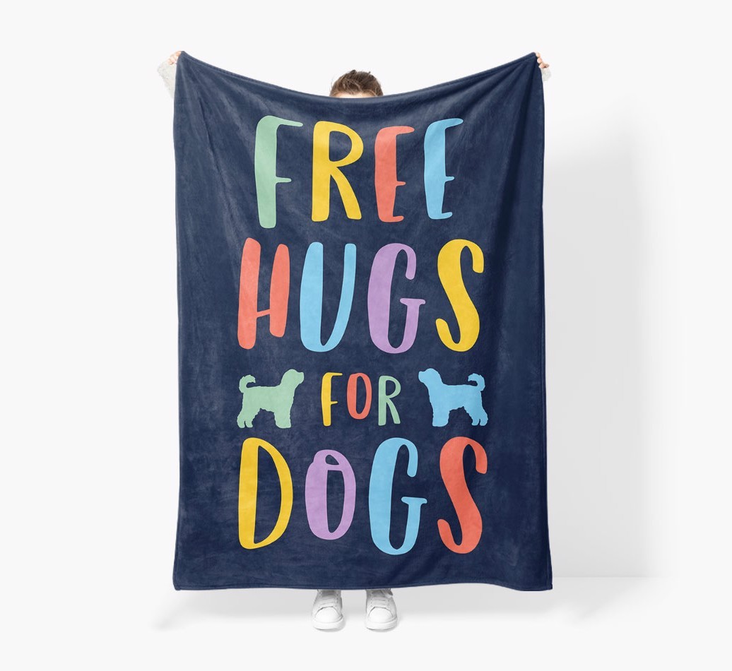 'Free Hugs' - Personalised Sherpa Fleece Blanket with {breedFullName} Silhouette