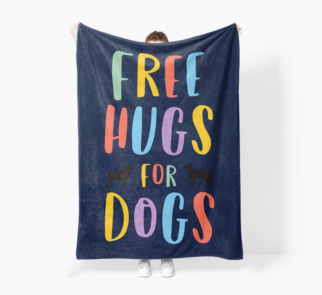 'Free Hugs' - Personalised Sherpa Fleece Blanket with {breedFullName} Silhouette