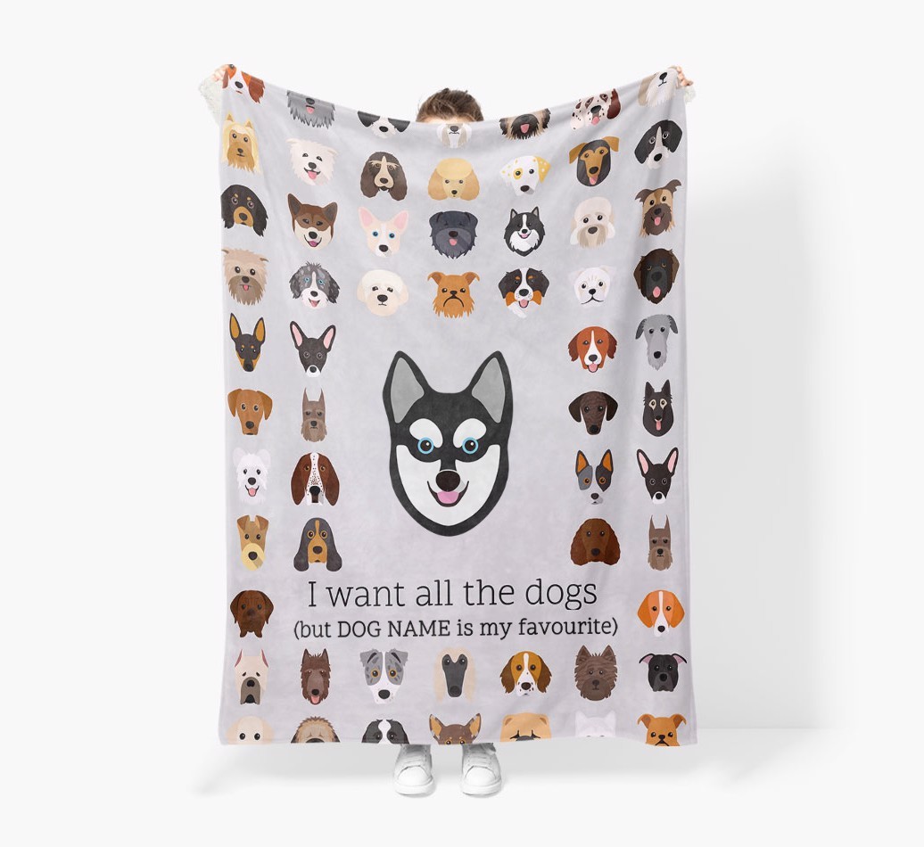 'All The Dogs' - Personalised Sherpa Fleece Blanket with {breedFullName} Yappicon