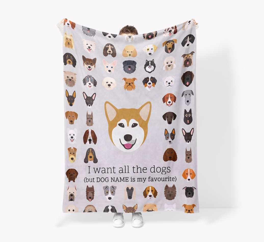 'All The Dogs' - Personalised Sherpa Fleece Blanket with {breedFullName} Yappicon