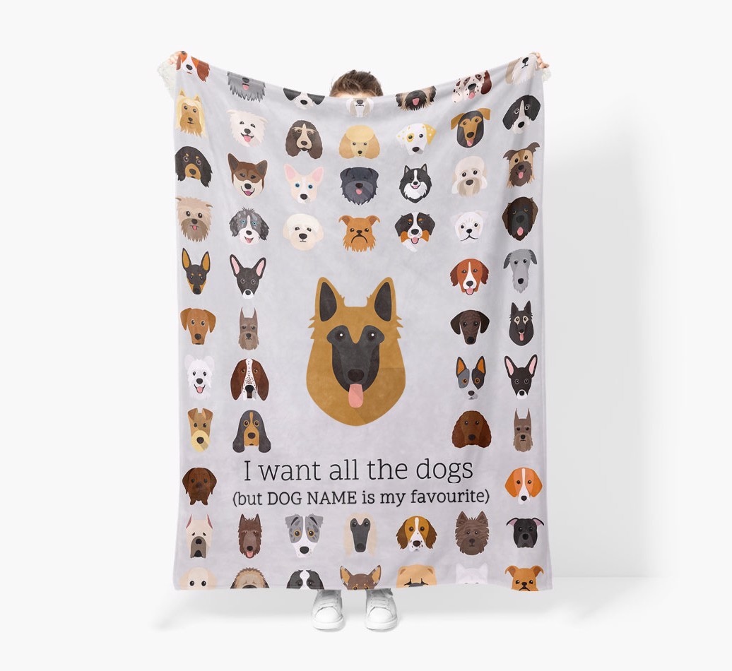 'All The Dogs' - Personalised Sherpa Fleece Blanket with {breedFullName} Yappicon
