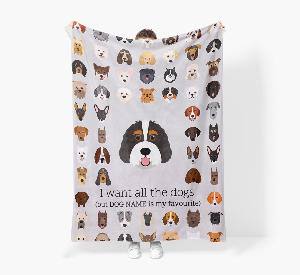 'All The Dogs' - Personalised Sherpa Fleece Blanket with {breedFullName} Yappicon