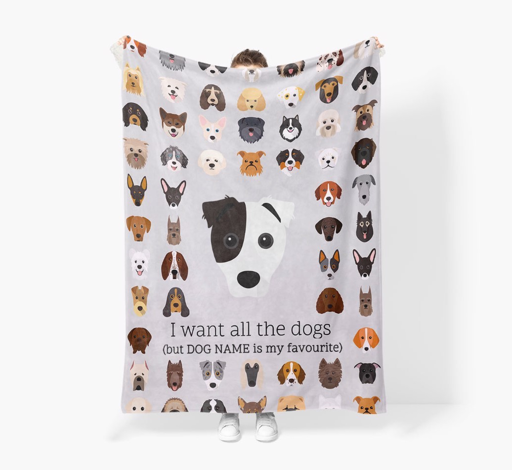 'All The Dogs' - Personalised Sherpa Fleece Blanket with {breedFullName} Yappicon