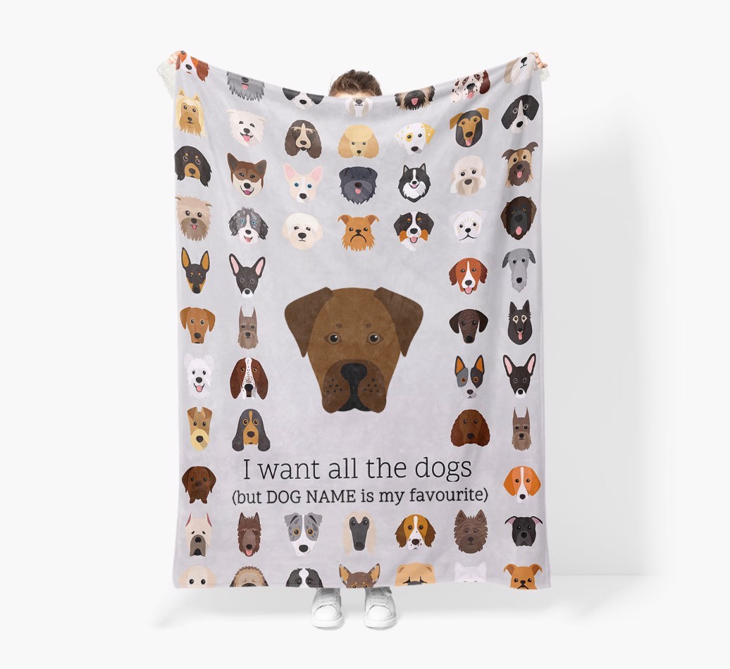 'All The Dogs' - Personalised Sherpa Fleece Blanket with {breedFullName} Yappicon