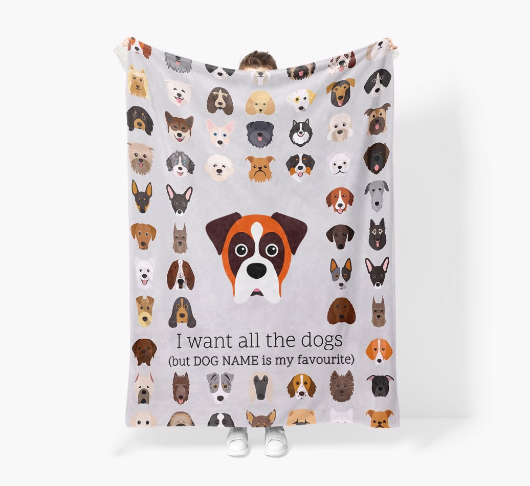 'All The Dogs' - Personalised Sherpa Fleece Blanket with {breedFullName} Yappicon