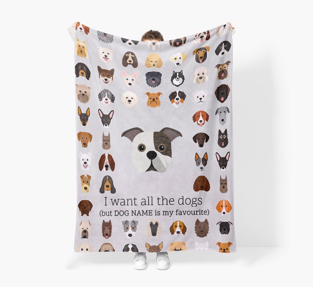 'All The Dogs' - Personalised Sherpa Fleece Blanket with {breedFullName} Yappicon