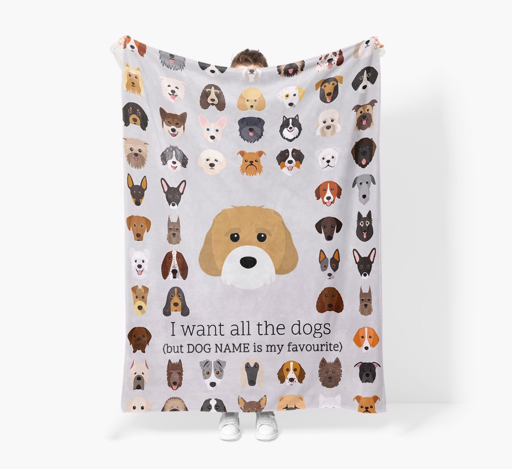 'All The Dogs' - Personalised Sherpa Fleece Blanket with {breedFullName} Yappicon