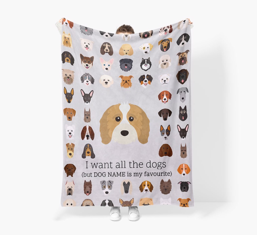 'All The Dogs' - Personalised Sherpa Fleece Blanket with {breedFullName} Yappicon
