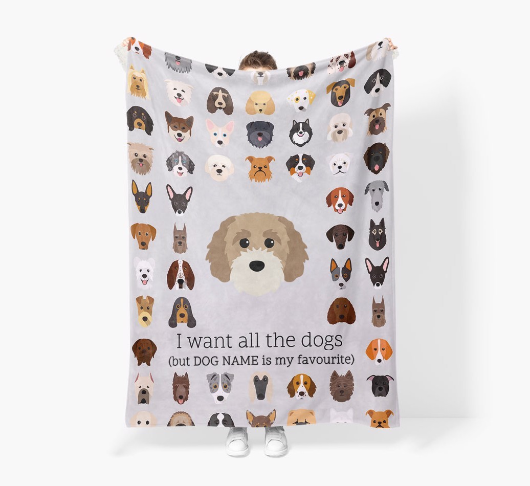 'All The Dogs' - Personalised Sherpa Fleece Blanket with {breedFullName} Yappicon