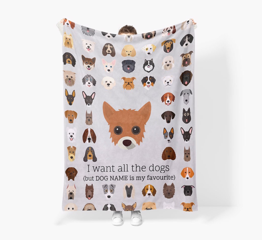 'All The Dogs' - Personalised Sherpa Fleece Blanket with {breedFullName} Yappicon