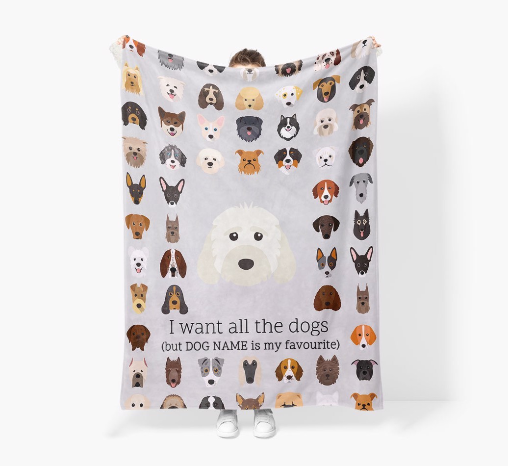 'All The Dogs' - Personalised Sherpa Fleece Blanket with {breedFullName} Yappicon
