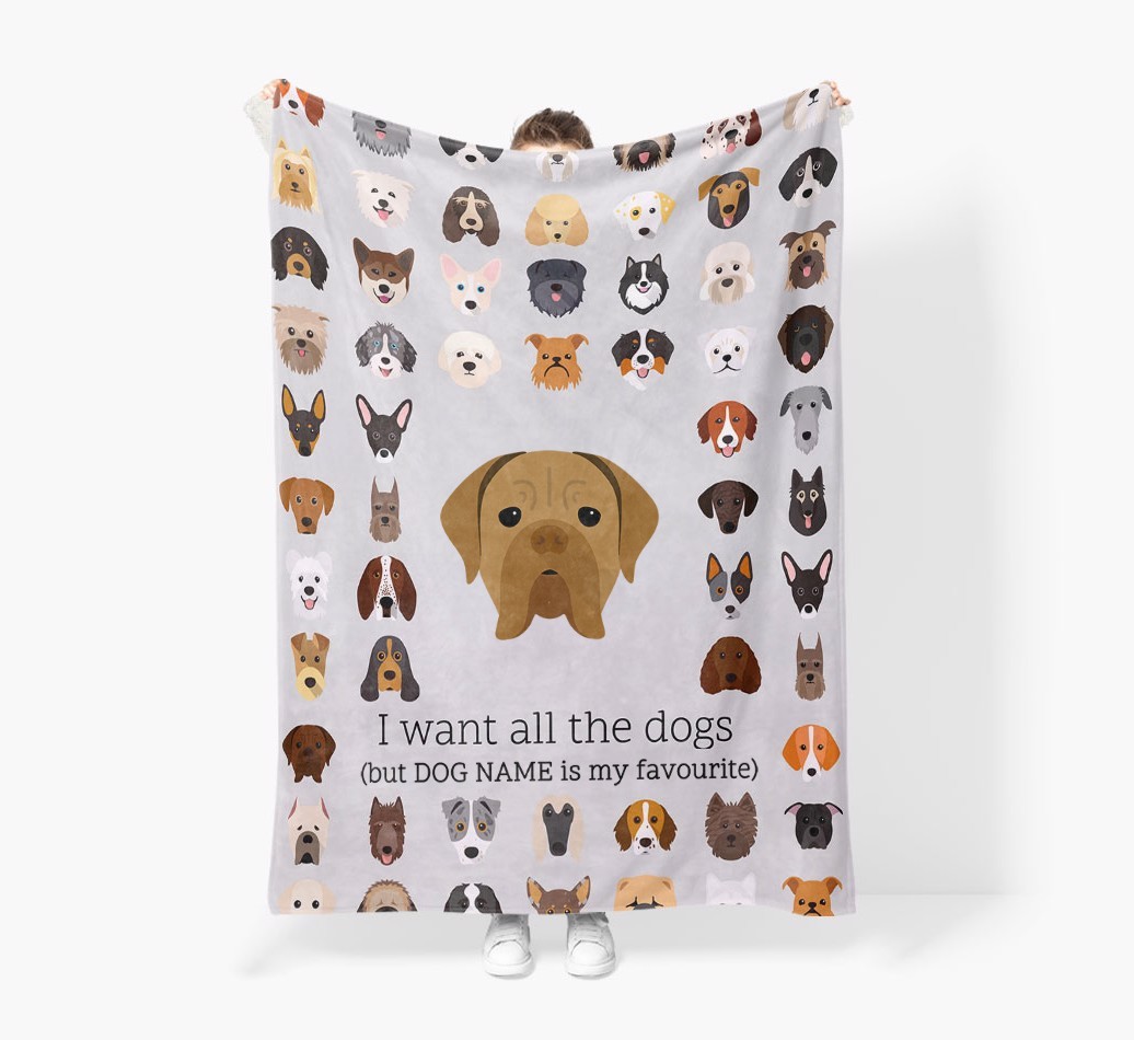 'All The Dogs' - Personalised Sherpa Fleece Blanket with {breedFullName} Yappicon