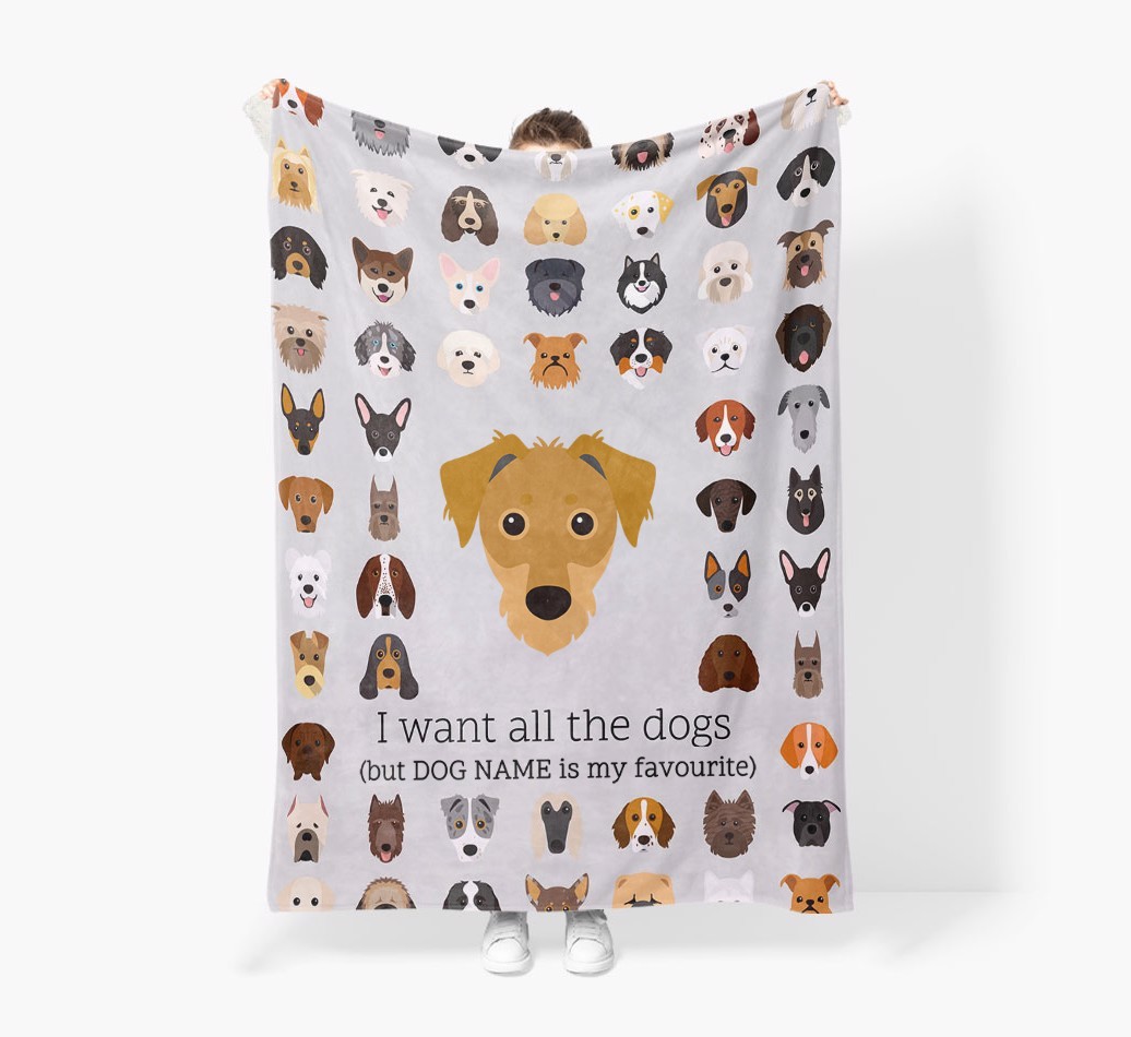 'All The Dogs' - Personalised Sherpa Fleece Blanket with {breedFullName} Yappicon