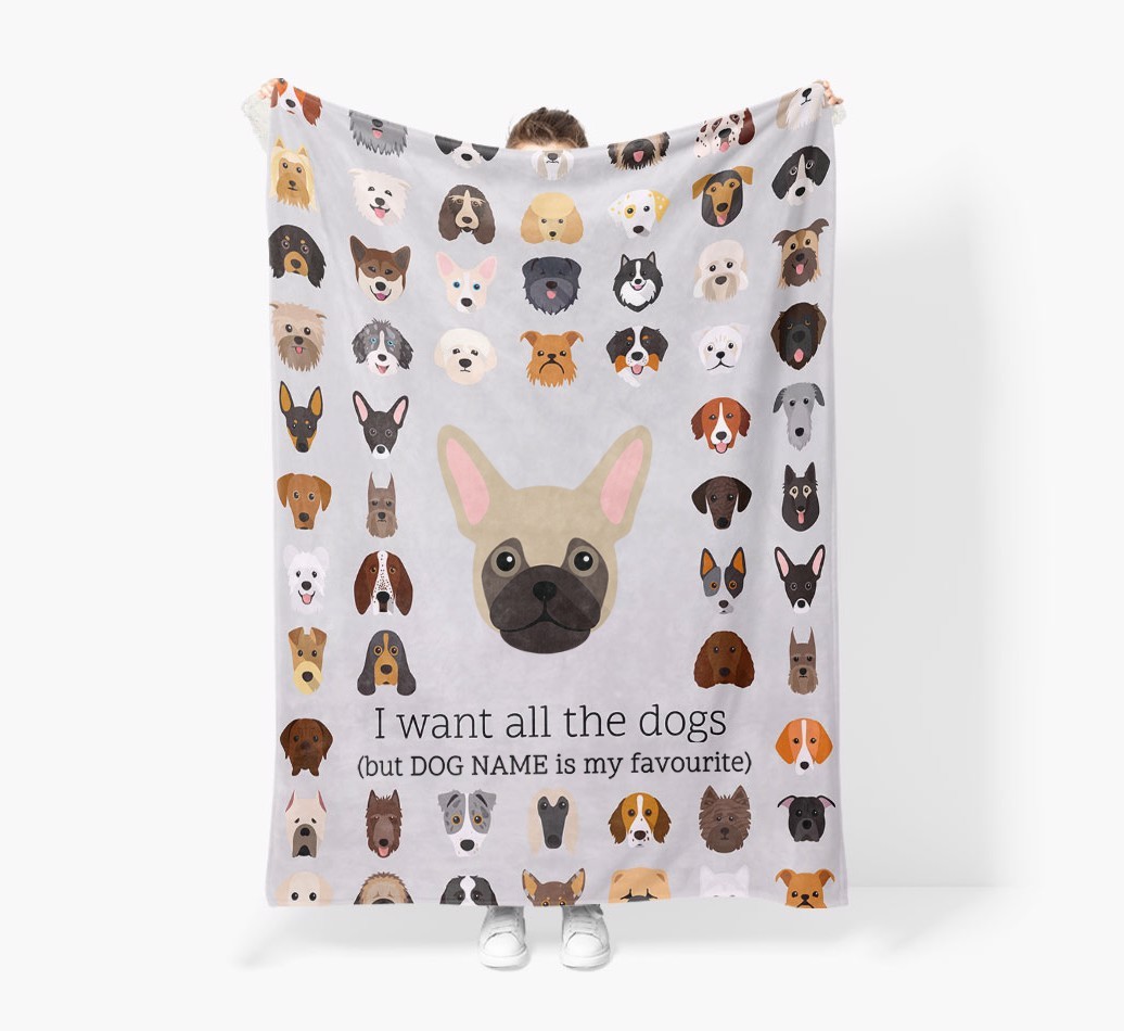 'All The Dogs' - Personalised Sherpa Fleece Blanket with {breedFullName} Yappicon