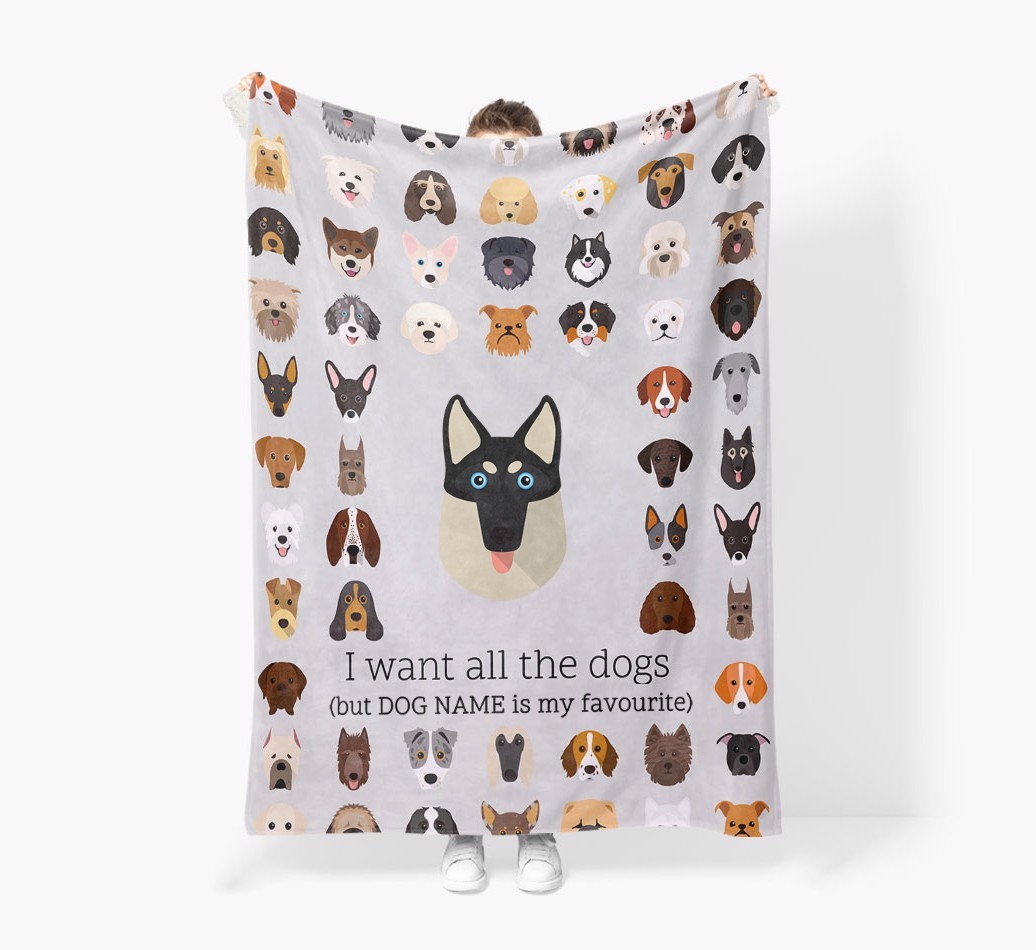 'All The Dogs' - Personalized {breedFullName} Blanket: Premium Sherpa Fleece