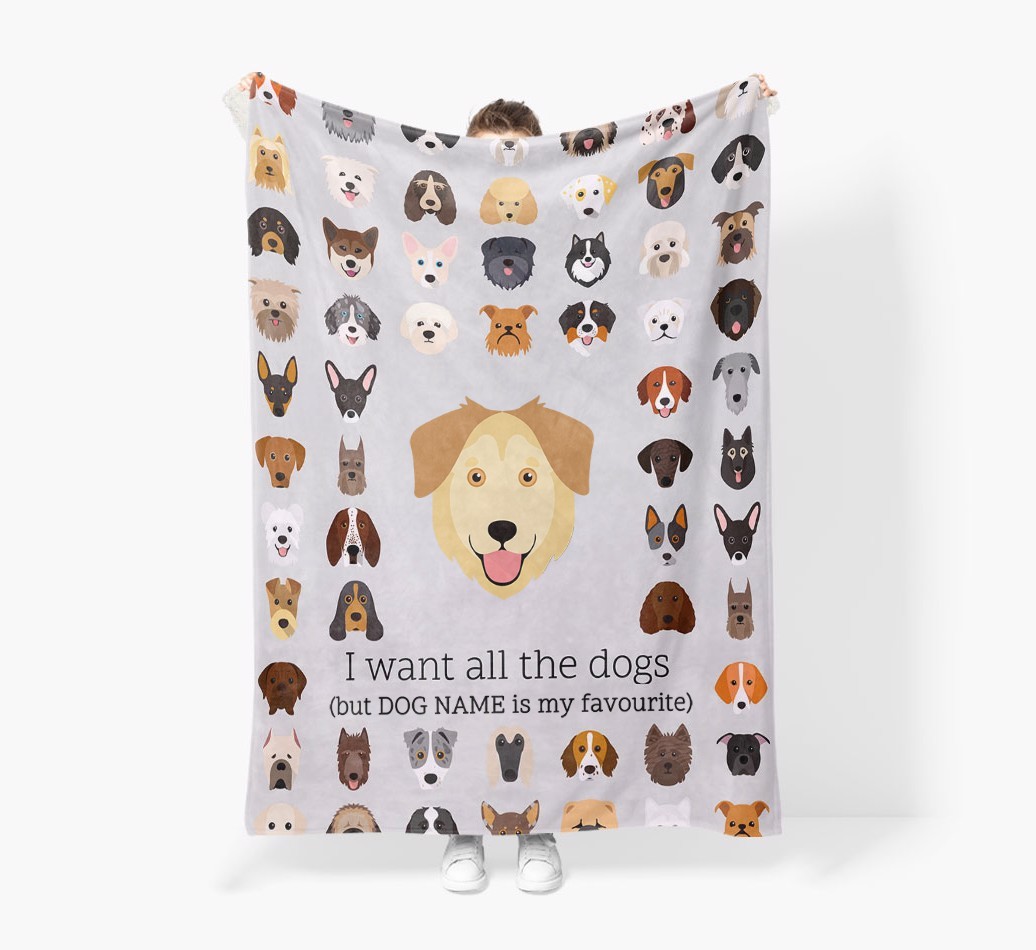 'All The Dogs' - Personalised Sherpa Fleece Blanket with {breedFullName} Yappicon