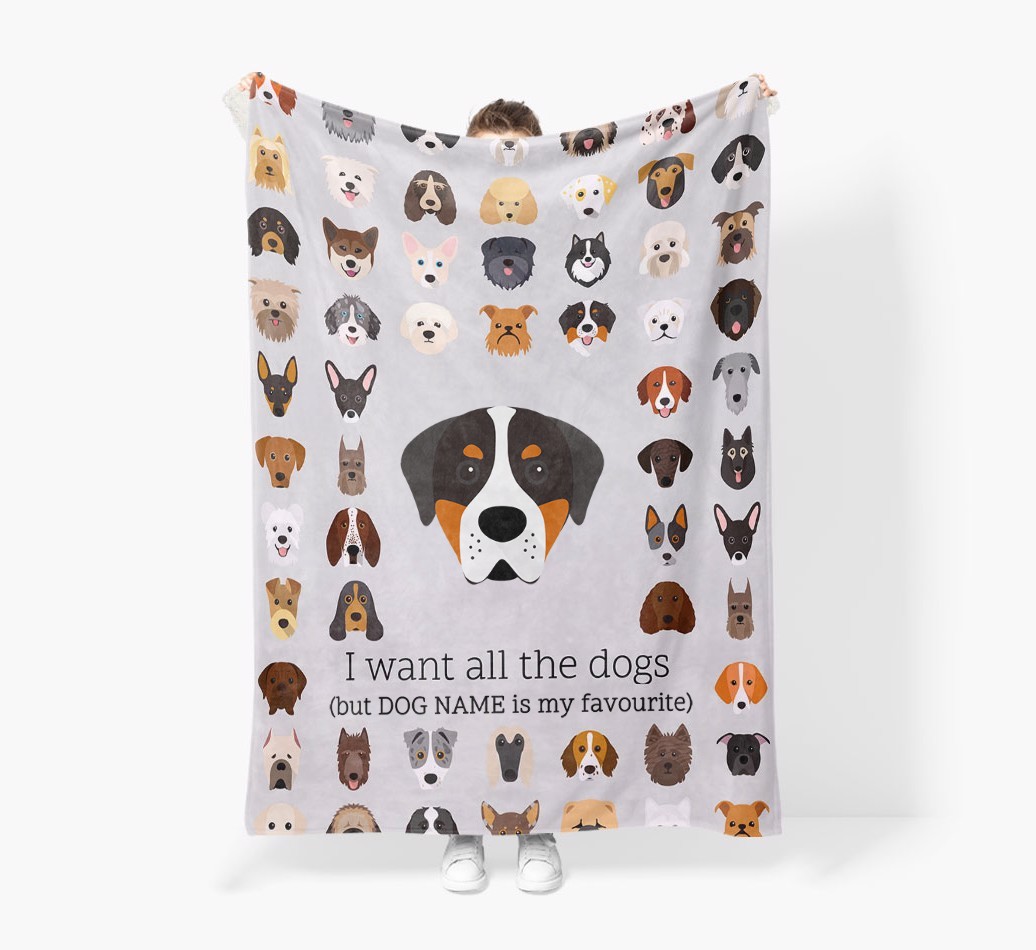 'All The Dogs' - Personalised Sherpa Fleece Blanket with {breedFullName} Yappicon